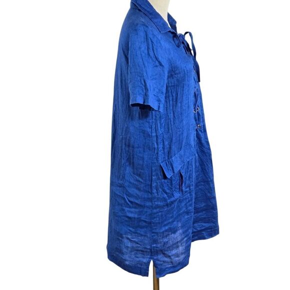 Maeve Anthropologie Blue Linen Lace Up Mini Dress Or Beach Cover Up - Picture 5 of 7